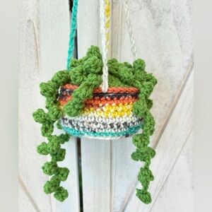 New Crochet Hanging String Of Pearls Plant Green Rainbow Planter Boho Home Decor